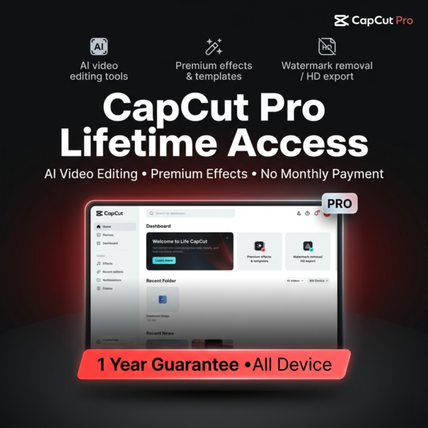 CapCut Pro Lifetime Access – 1 Year Guarantee